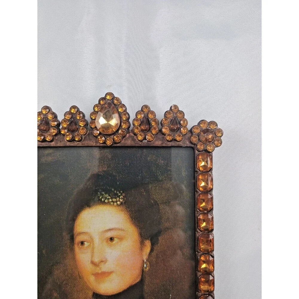 Vintage Amber Rhinestone Jeweled Pic Frame Hollywood Regency Belle Maison Style